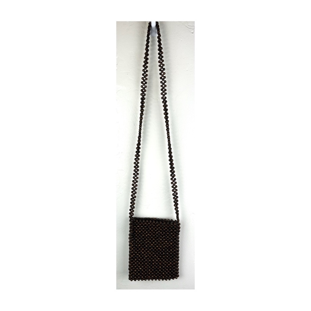 Indeed! Wood Beaded Crossbody Bag Bohemian Hippie Top Zip